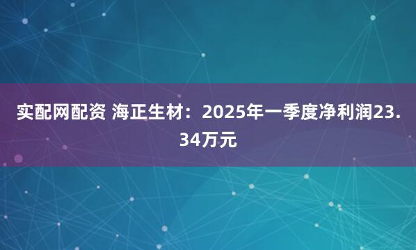 实配网配资 海正生材：2025年一季度净利润23.34万元
