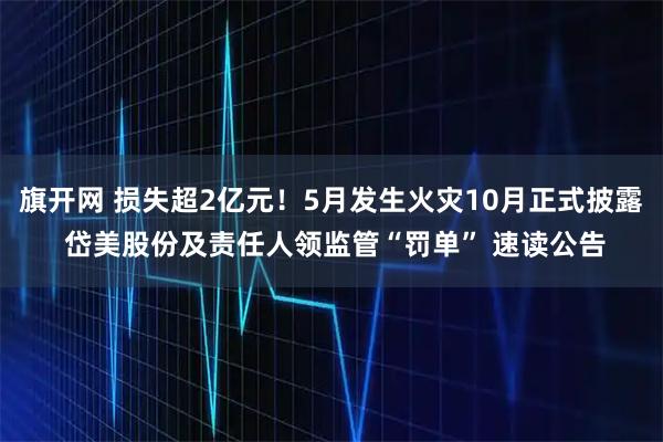 旗开网 损失超2亿元！5月发生火灾10月正式披露 岱美股份及责任人领监管“罚单” 速读公告